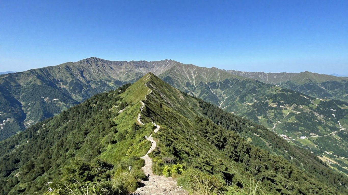 Trail Life GA-4100 troop hiking on mountain ridge trail.