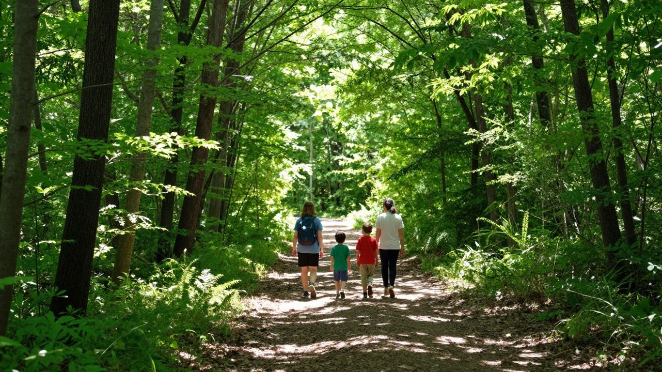Family hiking in Dawson Forest WMA with Trail Life USA Troop GA-4100.