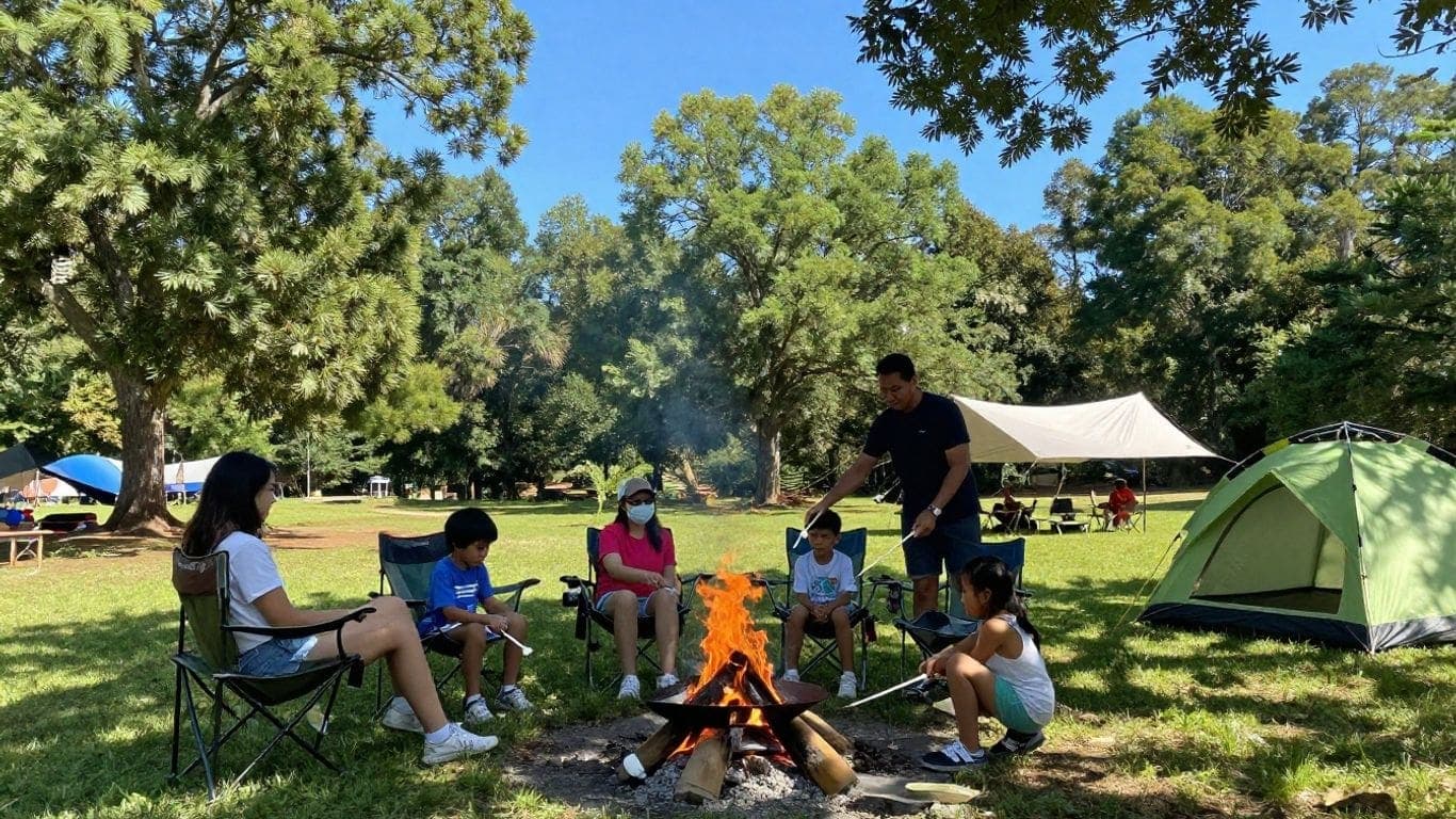 Boy Scout troop around campfire at Alpharetta campground.