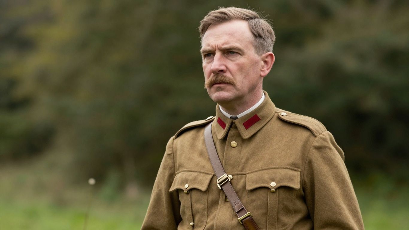 An image of a man in a historical military uniform, symbolizing leadership and scouting values.