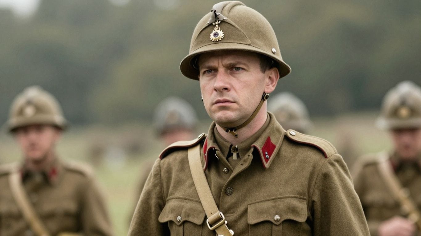Soldier in uniform during a historical reenactment event.