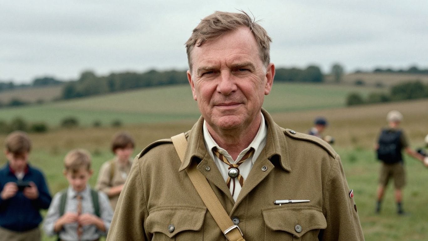 Troop GA-4100 Scout Leader with boys outdoors in a field.