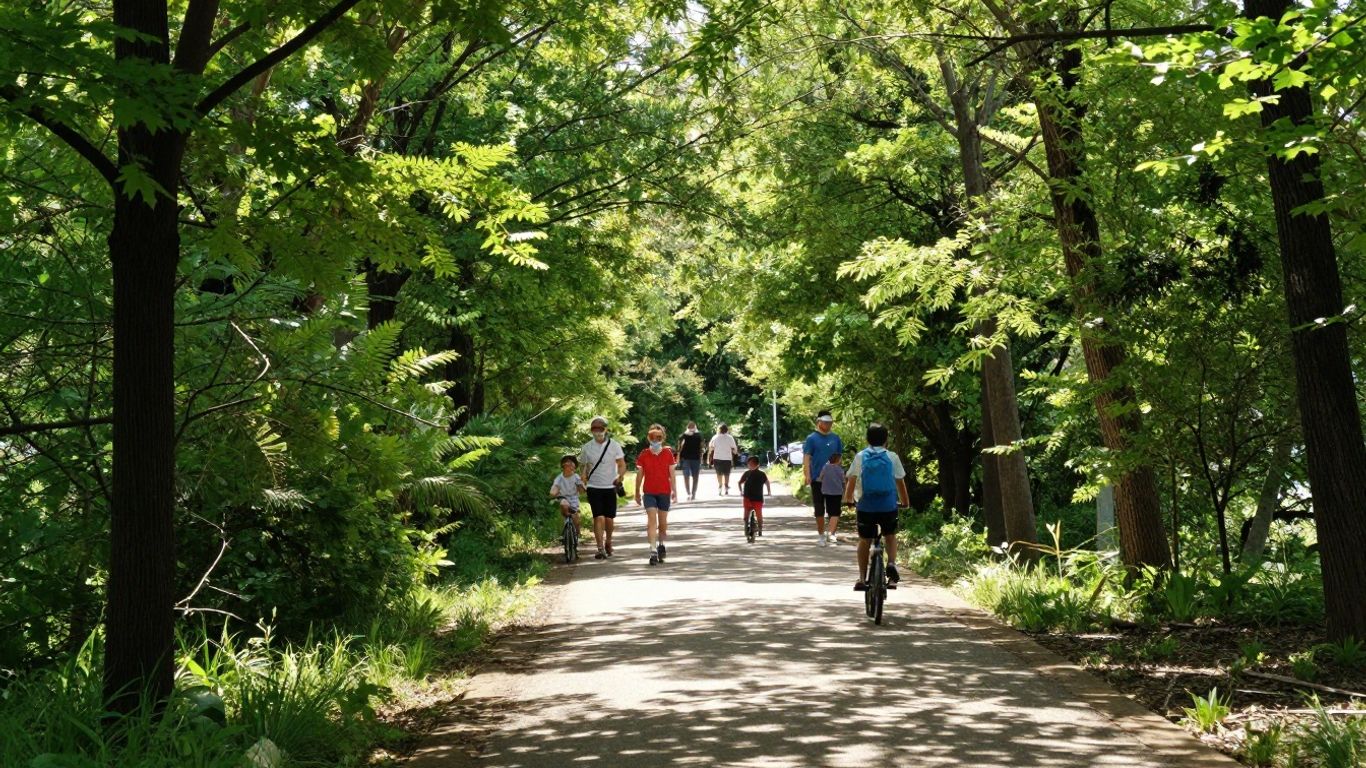 Trail Life USA Troop members walking on a forest trail in Alpharetta.