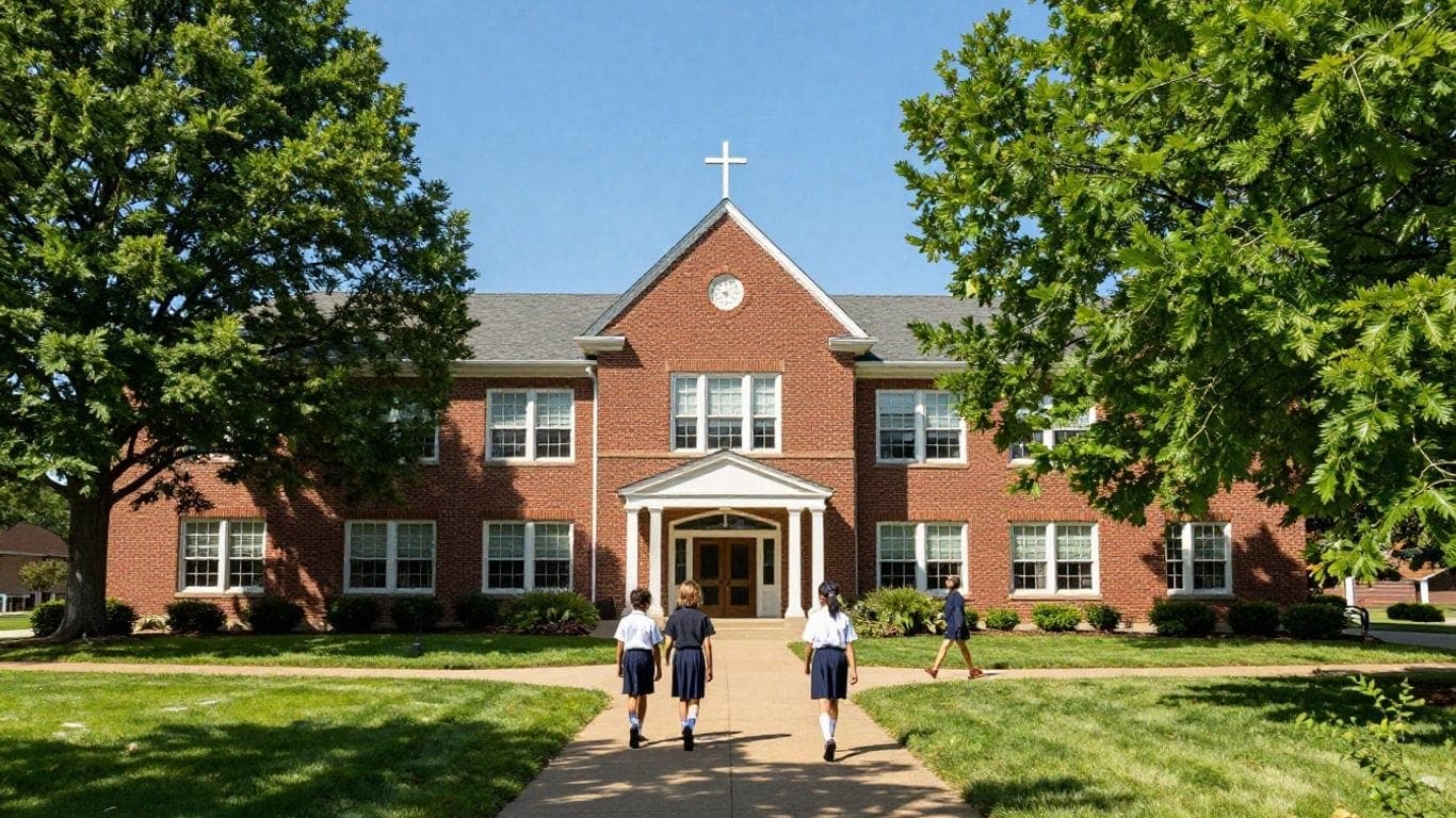 Boy Scouts walking towards a church building in Alpharetta, GA.